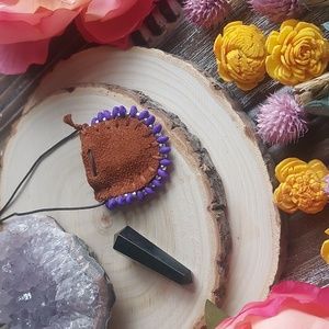 Crystal mini mojo bag Necklace by Rust Belt Raised Black Tourmaline, Leather